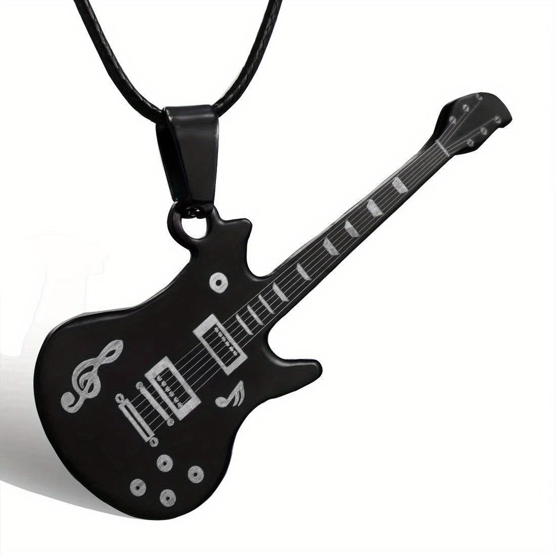 Musical Note Guitar Pendant Necklace Men s Stainless Steel Necklace