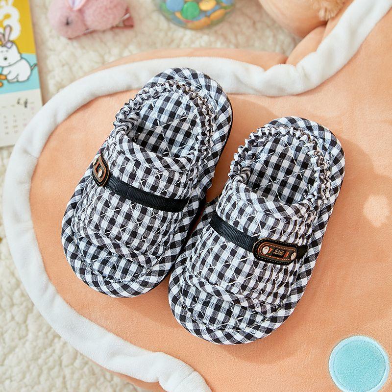 

Милые детские напольные тапочки Нескользящие 1-3 года Тканевые Black and white plaid Inner length 13.5cm