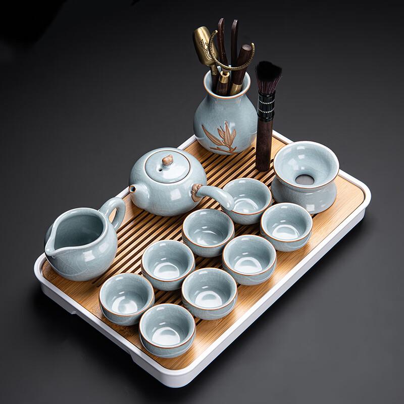 Leinuo Ru Kiln Side Handle Tea Set with 8 Cups & 12-Piece Ceremony