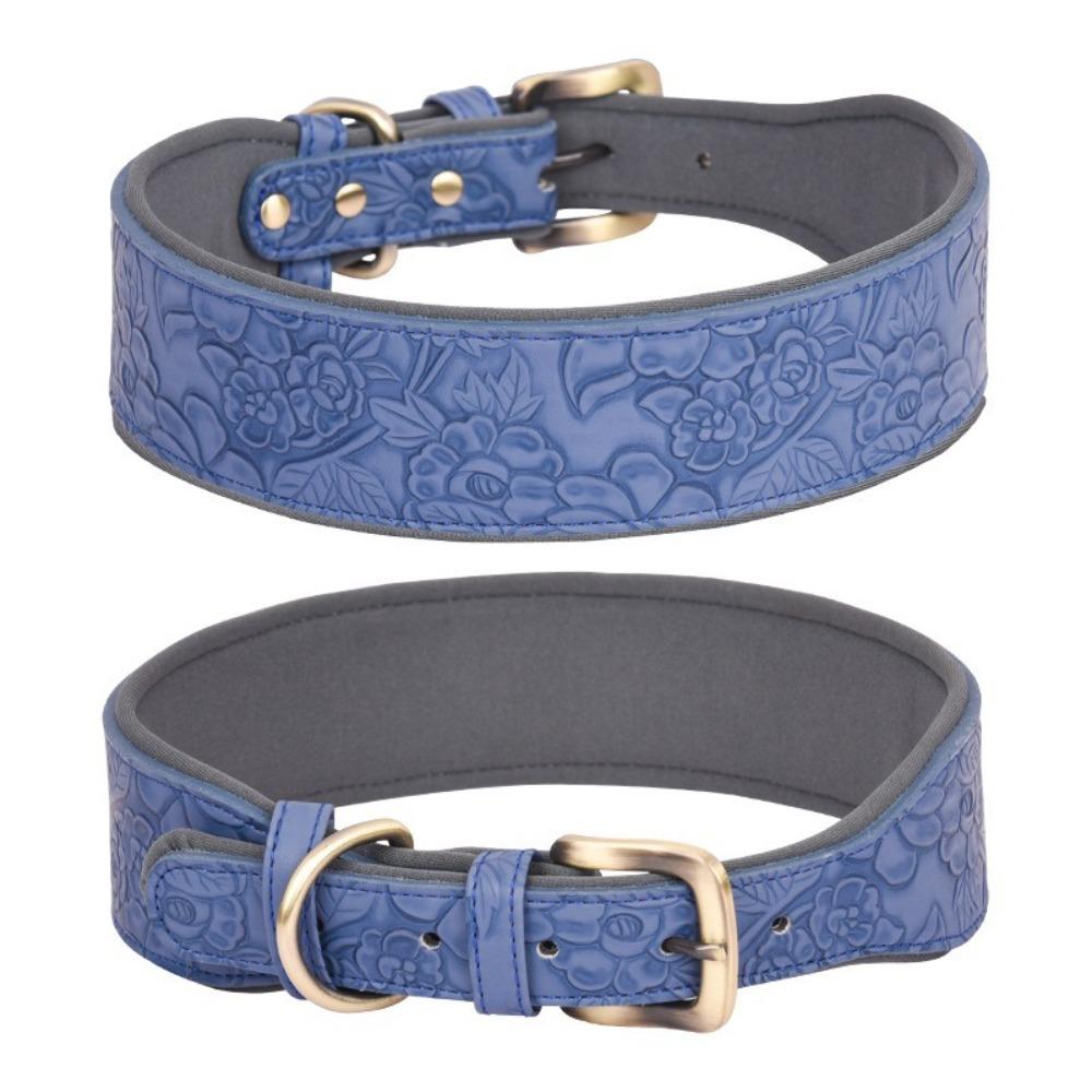 

Collars Harnesses Leads Wide Padded Dogs Collar Embossing Leather Puppy Outdoor Nopull Dog Supplies Comfortable Pet Accessories M синій