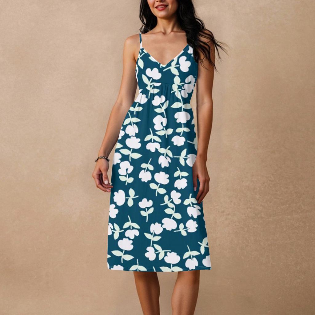 Women's Spaghetti Strap Backless Bow Loose Casual Beach Holiday Dress Sundress