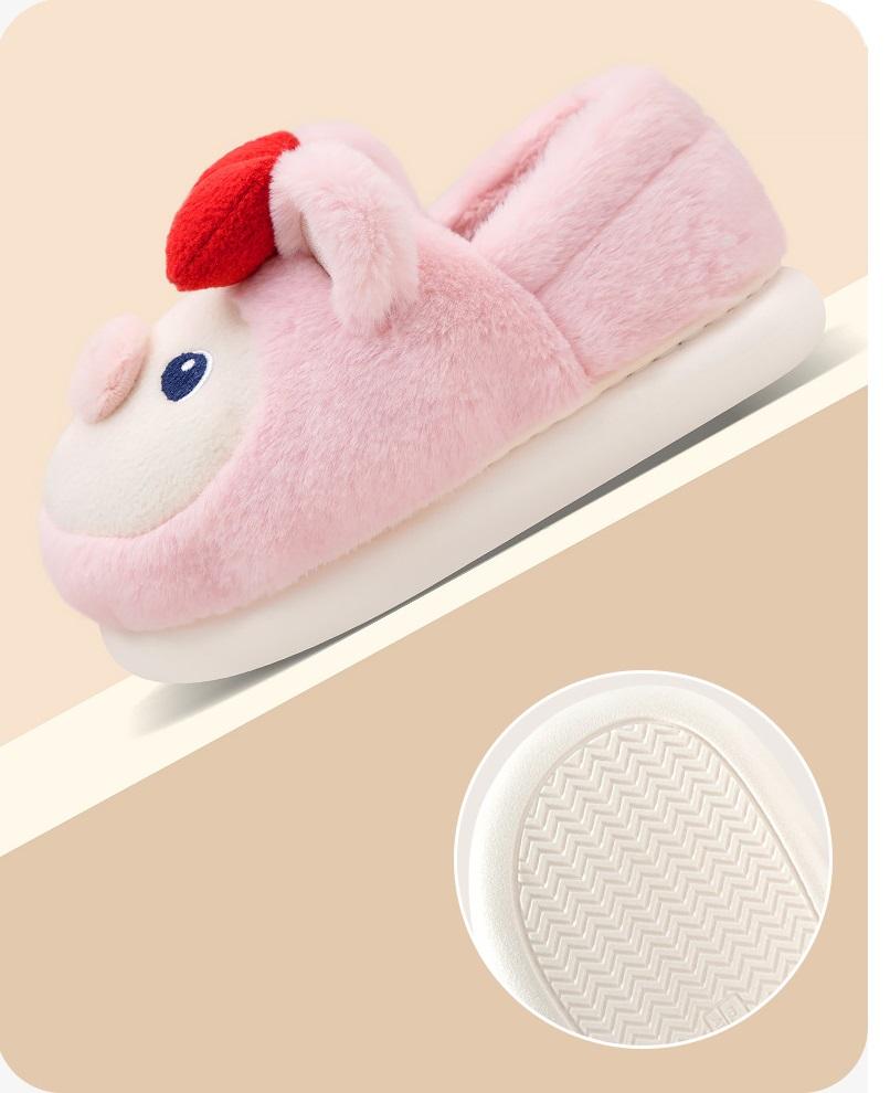2024 Winter New Pig Slippers Woman Fuzzy Fleece Slides Shoes Women's Pink Bowknot Piggy Slipper Indoor Home Shoes Furry Loafer