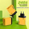 240W 5 Port GaN Fast Charging Adapter USB C PD QC3.0 Charger Portable for International Travel Multi Electronics Charging