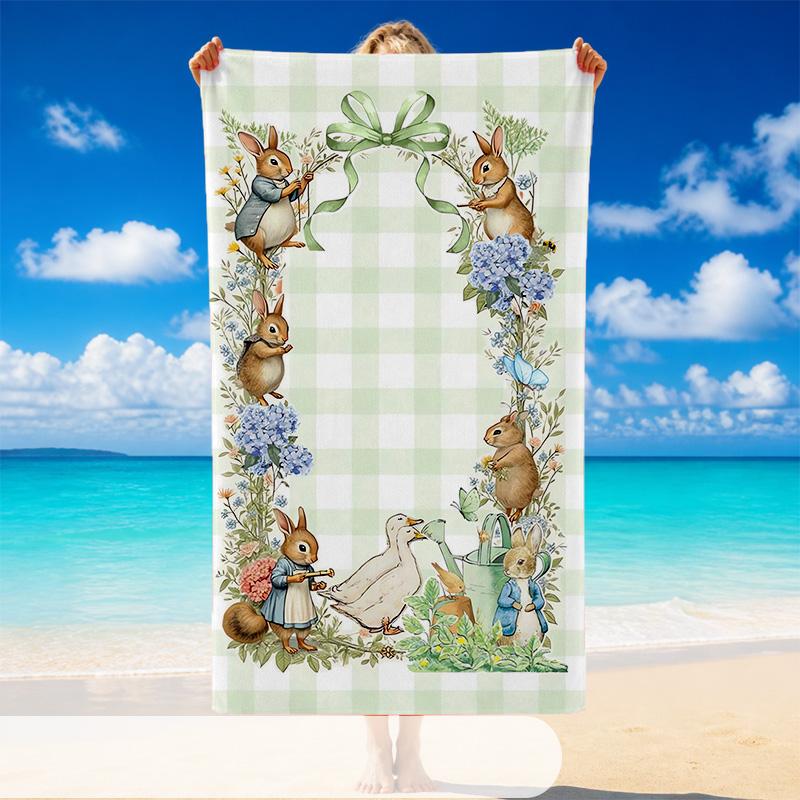 Quick Dry Beach Towel Peter Rabbit Pattern, Lightweight Absorbent Towel for Pool Beach Vacation Use