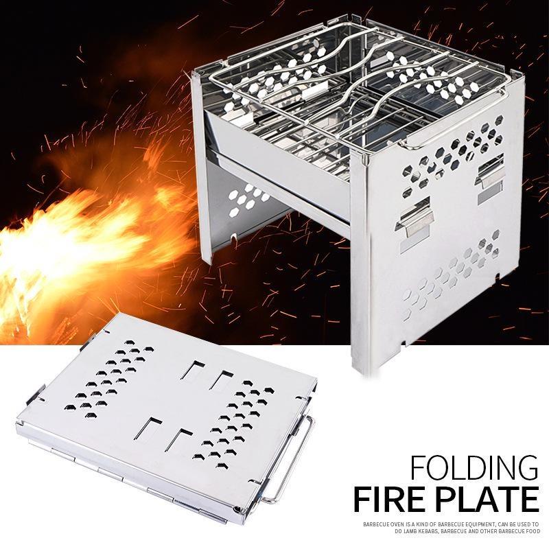 Stainless Steel Folding Barbecue Stove Mini Portable Card Type Charcoal Stove Camping Barbecue Grill BBQ Garden Outdoor Supplies