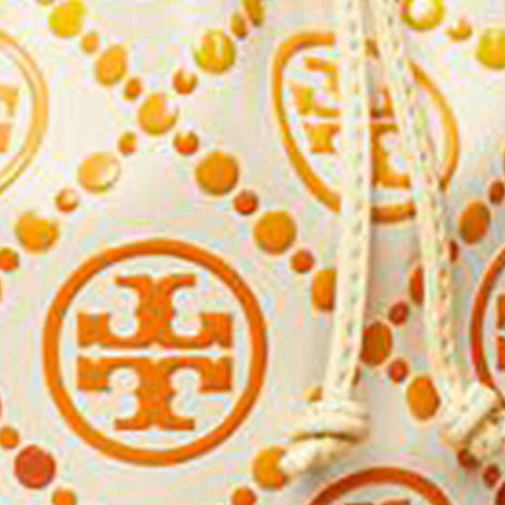Tory Burch Twill T-Logo Embossed Drawstring Bucket Bag Women Handbags Ivory Orange 148682-104
