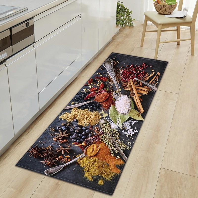 Kitchen Spice Seasoning Spoon Pattern Carpets Rugs Kitchen Entrance Doormat Corridor Non-slip Decorative Floor Mat Area Rug Gift