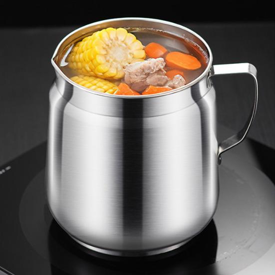 Bacon Grease Container with Strainer And Lid 1.5/2L Stainless Steel Container for Frying Oil Storage Pot Fat Storage Easy-Grip Handle