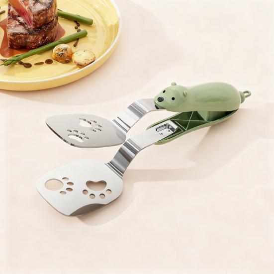 2-In-1 Stainless Steel Spatula Tongs Non-Slip Flipper And Food Turner for Pancake Fish Steak Kitchen Cooking Gadgets