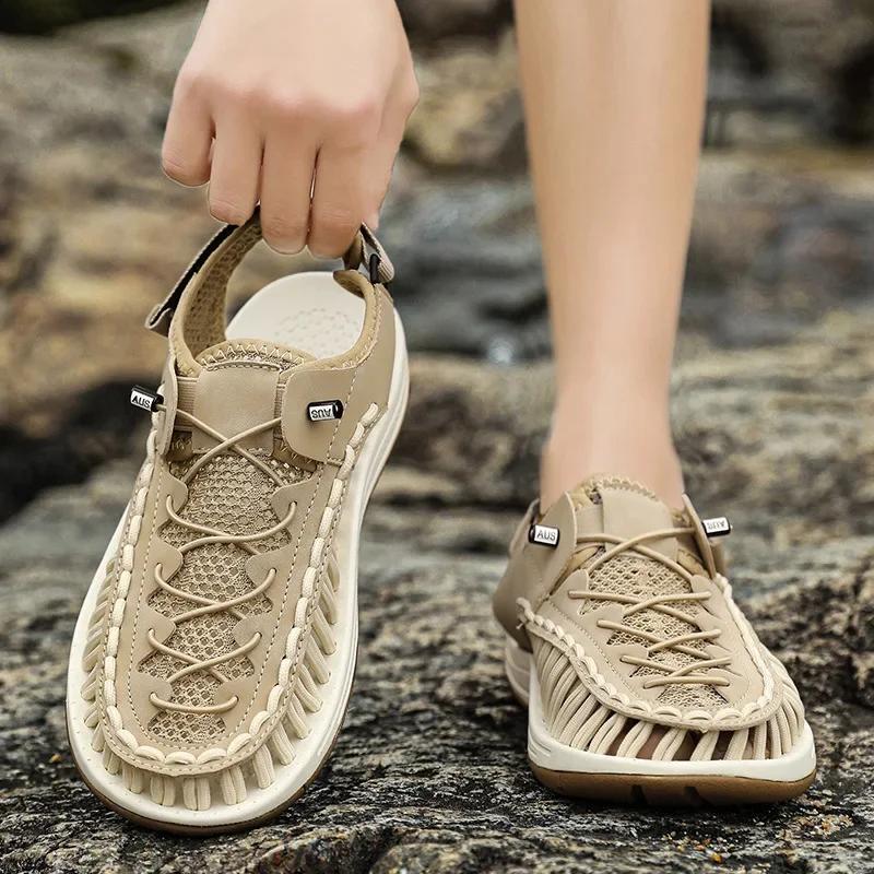 Fashion Handmade Men Shoes Breathable Casual Beach Shoes Comfortable Men's Sandals Outdoor Wading Work Footwear Erkek Ayakkabı