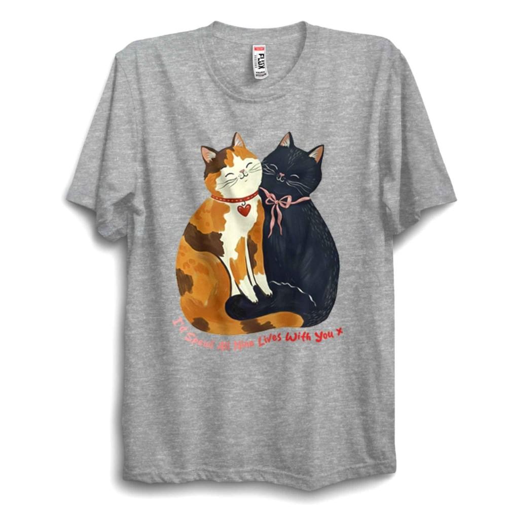 9 Lives Cat T Shirt Funny Valentine Love Tee Unisex Cute Cat Gift