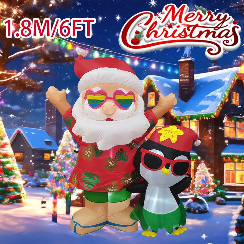 

Christmas Decorations Hawaii Santa Penguin 1.8M/6FT Inflatable Toys Built-in LED Lights Model Party Xmas Holiday Decor Ornaments EU Plug