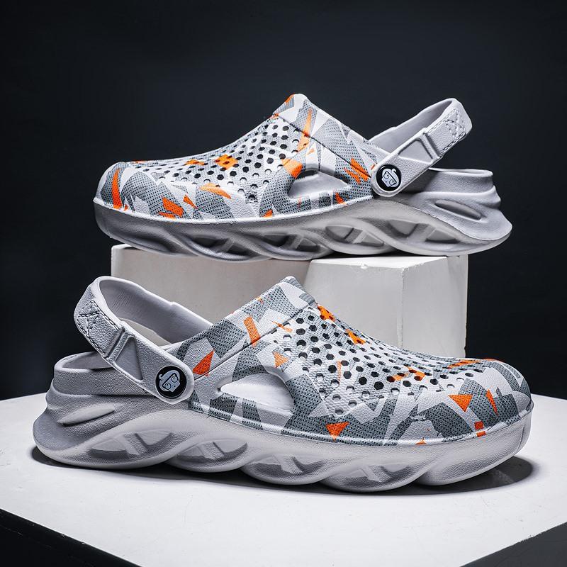 

Summer new lightweight hollow breathable beach shoes Korean version personalized outdoor two wear sandals large size men s hole shoes 38