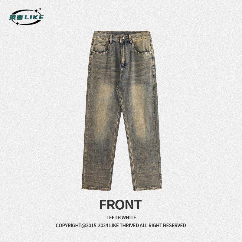 

Мужская одежда осень/зима | Джинсы из стираного денима, свободные прямые брюки, широкие брюки в стиле ретро в стиле американец, повседневные брюки 38