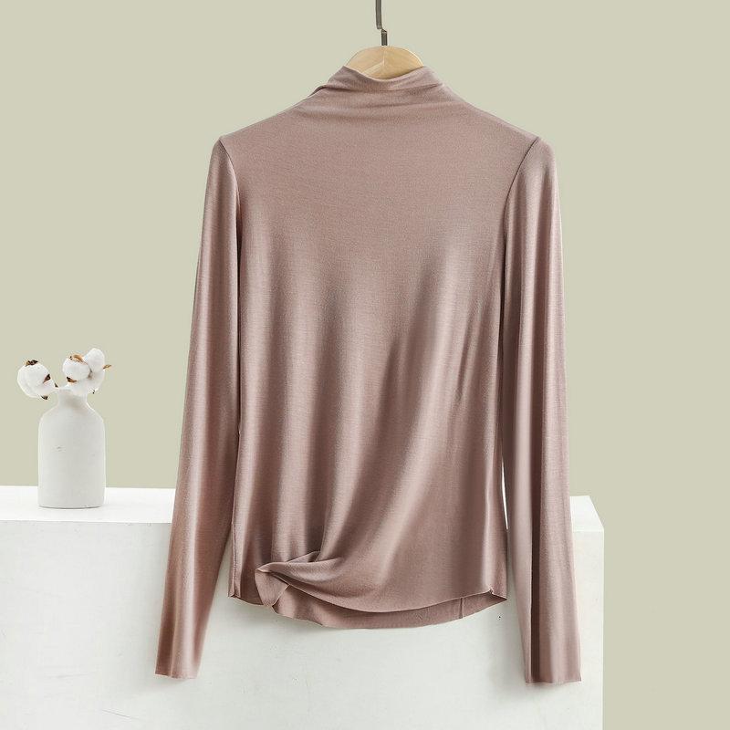 Women Bottoming Tshirt Autumn Winter Mock Neck Slim Tee Shirt Solid Basic All Match Tops Undershirt