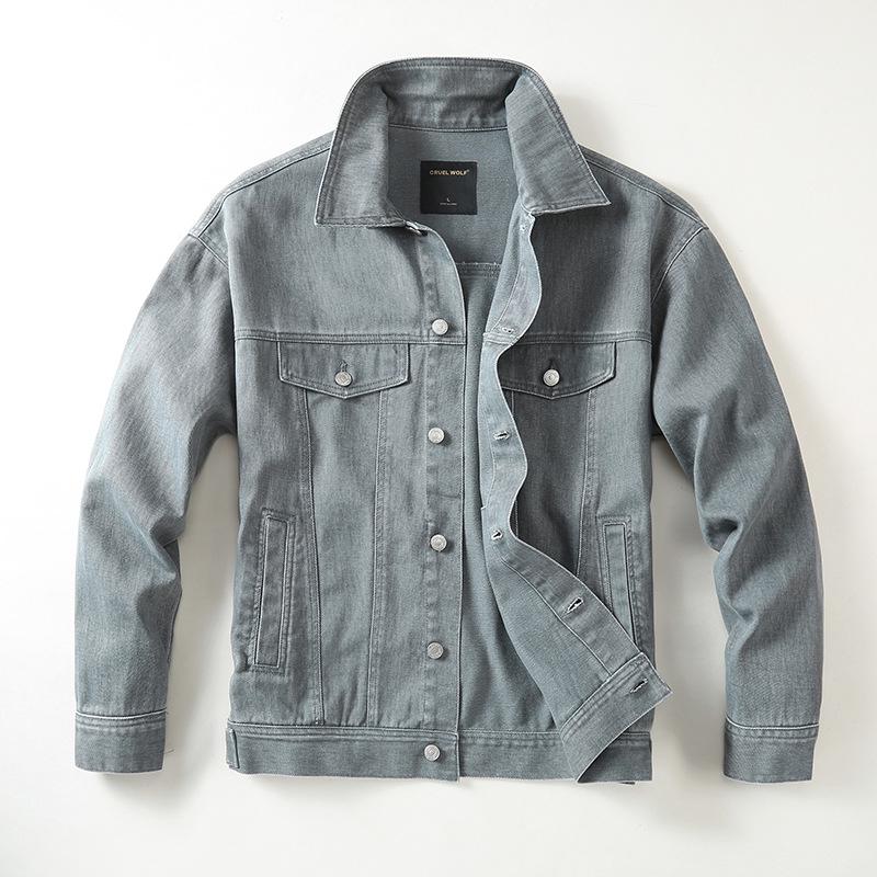 Men's Retro American Denim Jacket: Spring High Street Loose Workwear, Pure Cotton Lapel Top