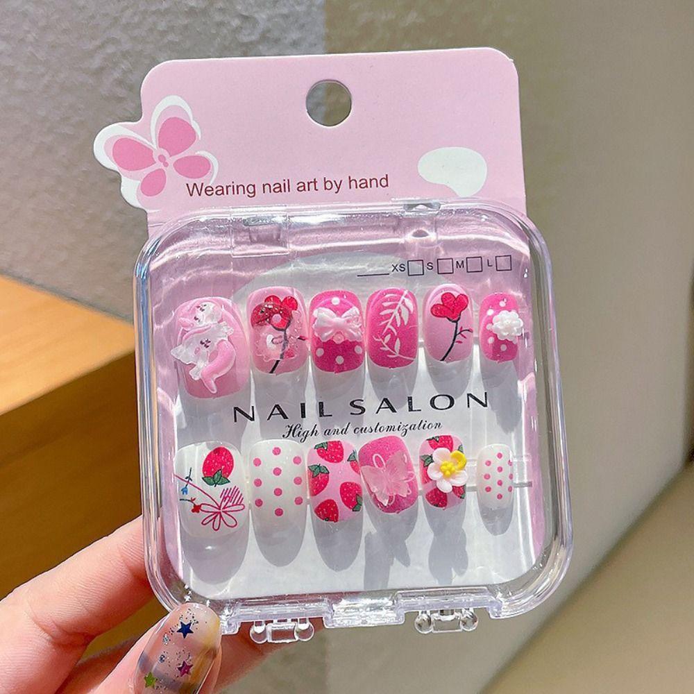 Cartoon Long Nail Sticker Cute Press on Nail Hot Nail Tips for Girls Students