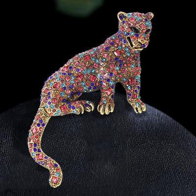 Madinga Retro Pilna Deimantų Sunkiosios Pramonės Leopardas Sagtukas Perdėtas Dominuojantis Didelis Leopardas Gyvūnas Apykaklės Gėlė Drabužių Aksesuarai