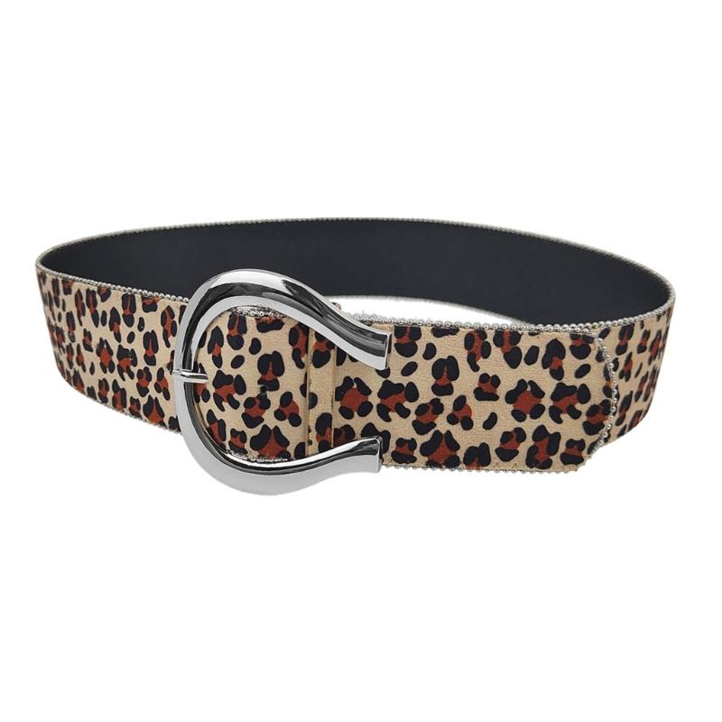 

Модный ремень с бисерной отделкой для женщин и девушек, простой ремень для брюк, ремень из ПУ кожи, пояс для джинсов, хип-хоп ремень для повседневной носки цветной печати леопарда