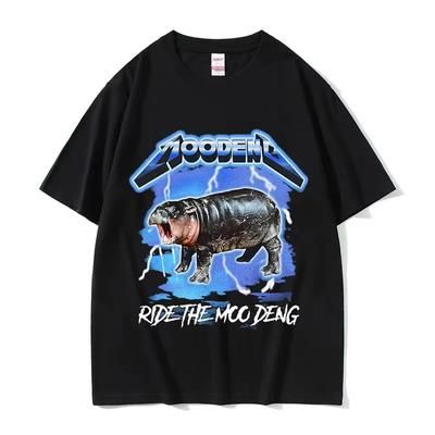 Tričko s vtipným meme 'Ride The Moo Deng Baby Hippo' pro muže a ženy, vintage móda, krátký rukáv, 100% bavlna, oversized trička
