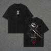 Manga Berserk Guts Printed T-shirt Vintage Washed Oversized T Shirt Summer Casual Cotton Short Sleeve Tee Clothes Men Clothing