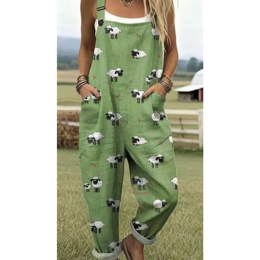 Women's Sleeveless Mid Rise 3D Digital Print Loose Casual Overalls Jumpsuit For Summer