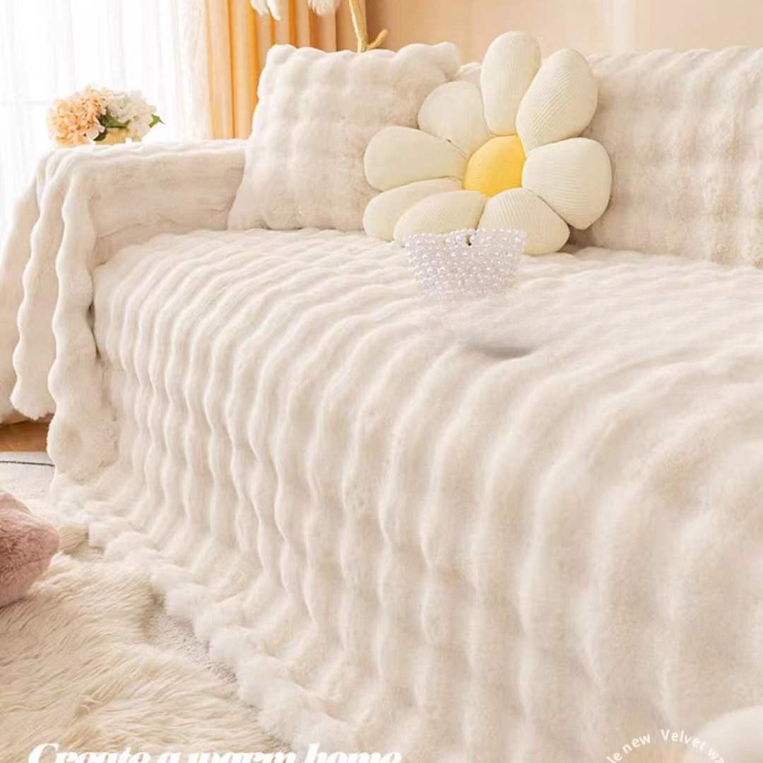 

Winter Plush Sofa Cover Towel Advanced Cream All Inclusive Soft Sofa Protector for Cozy Home Decor 180*130