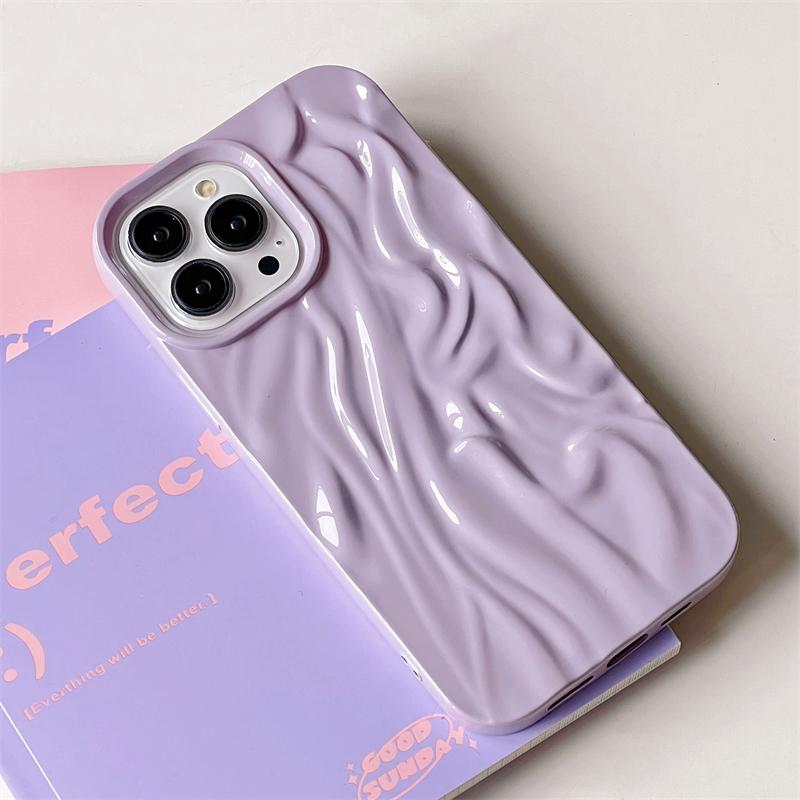 Glitter Candy Color 3D Folds Texture Phone Case For iPhone 15 11 12 13 14 Pro Max Fashion Irregular Ripple Shockproof Soft Cover
