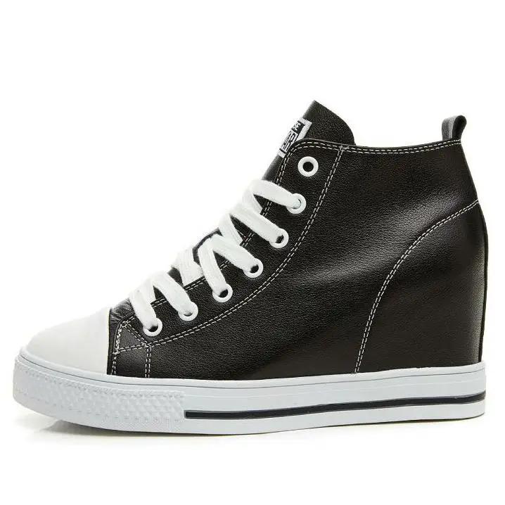 Fashion 8CM Genuine Leather Increased Intemal Women Shoes Spring Autumn Ankle Booties Women Combat Platform Wedge Chunky Sneaker Winters