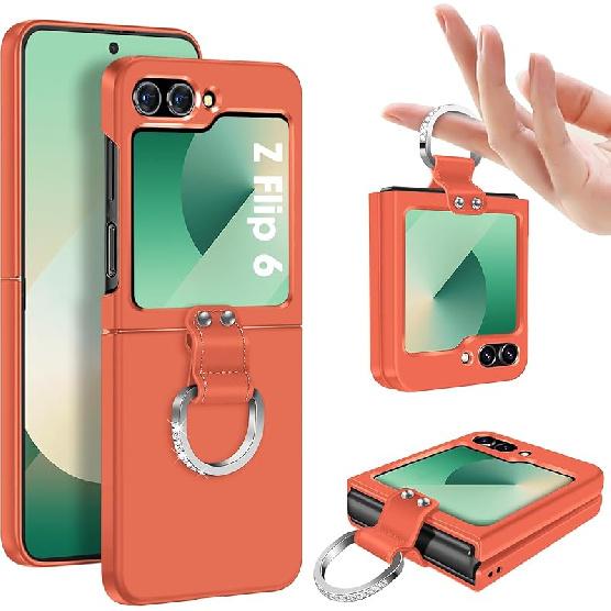 Z Flip 6 Case for Samsung Galaxy Z Flip6 5G, Ring Case for Women Silky Touch Slim Hard PC Matte Back Cover Ultra Thin Z Flip 6 Phone Case