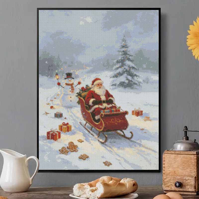 5D Diamond Painting Kit Santa Sleigh Xmas Full Drill Canvas Art DIY Rhinestone Craft for Bedroom Living Room Wall Decoration