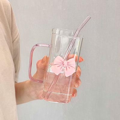 Con Coperchi e Manico Tazza Quadrata in Vetro Tazza da Caffè Trasparente Domestico Ciotola Tazza con Cannuccia Regalo