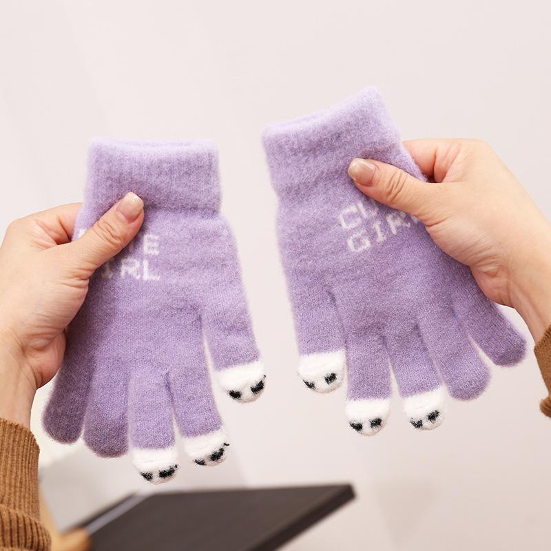 Fingerlose Handschuhe, warm und kältefest, Plüschstrick zum Schreiben, niedliche Schüler im Herbst und Winter, Fünf-Finger-Fingerspitzen