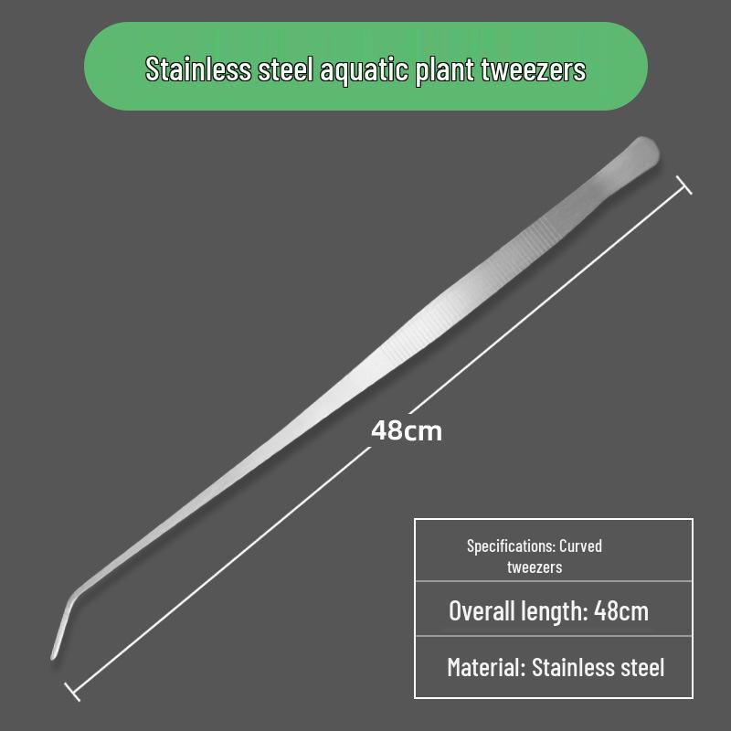 Aquarium Plant Care Set: Stainless Steel Curved Scissors, Tweezers, and Trimming Tools for Aquatic Landscaping and Cleaning.