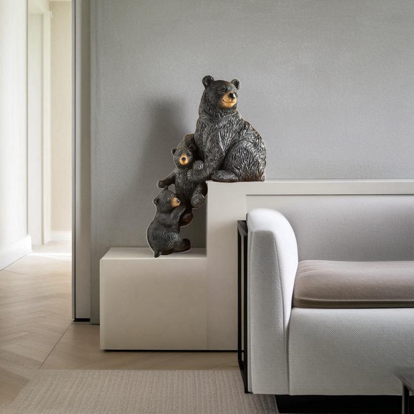 American-style Three Black Bear Tabletop Ornaments for Home, Living Room Decoration, Yard Resin Handicrafts for Decoration