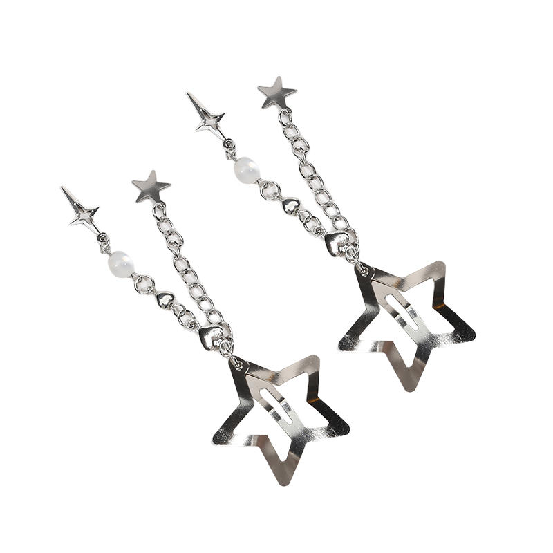 Y2K Sweet Cute Star Fringe Pendent Hair Clip Hairpin For Women Girls Punk Metal Pentagram BB Clips Barrettes Hair Accessories