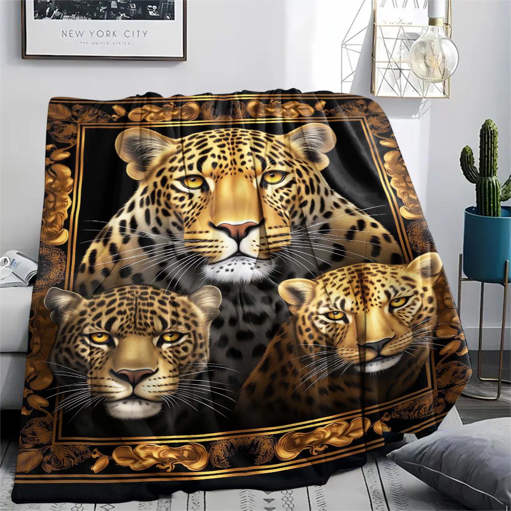 1Pc Lepoard Puzzle Print Flannel Blanket, High Quality Comfortable for All Seasons, Home Decor, Warmth and Comfort, Perfect for Christmas Gifts