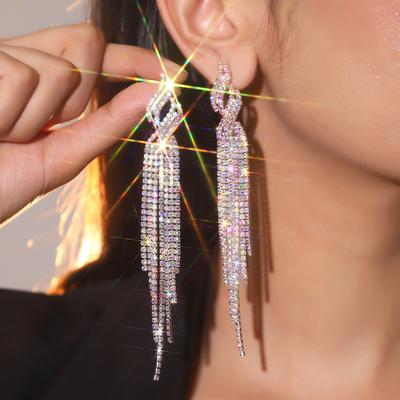 Europa e Stati Uniti di lusso lucido strass lungo paragrafo nappa orecchini esagerati personalità orecchini di alta qualità femminile orecchini