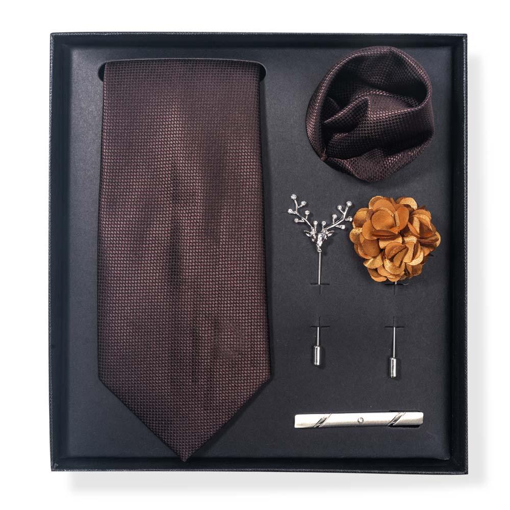 Paisley-Blumen-Krawatten-Geschenkset: Enthält Krawatte, Einstecktuch, Manschettenknöpfe, Ansteckblume und Krawattennadel in einer sechsteiligen Schachtel