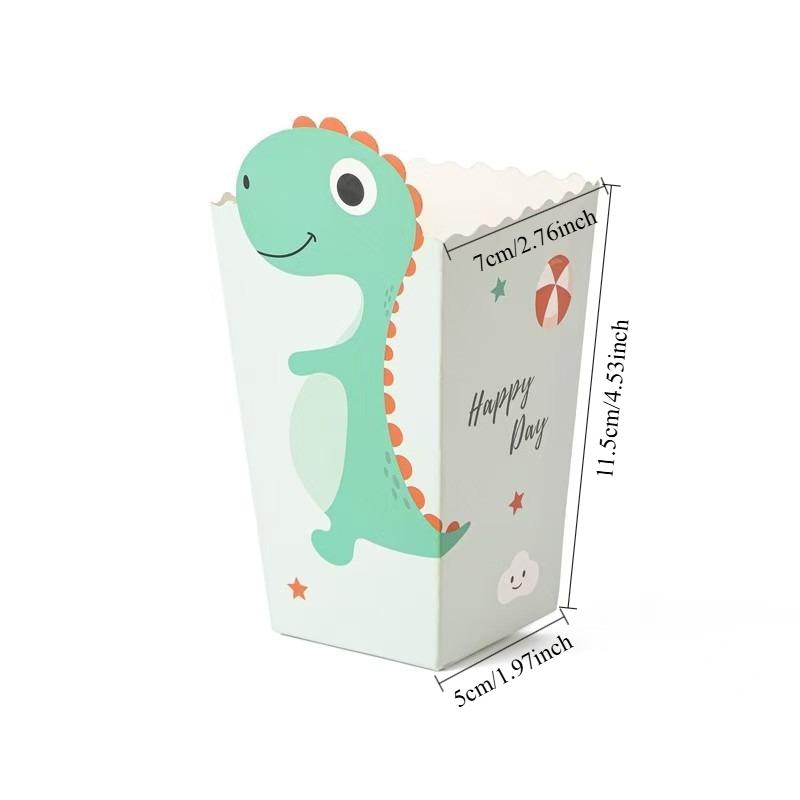 Dinosaur Themed Popcorn Box Cartoon Printed Candy Packaging Children's Birthday Baby's First Year Party Decoration Box Disposable Food Containers