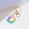 Resin Rainbow Color English Alphabet Tassel Keychain Creative Premium Crystal Epoxy Pendant Bag Pendant