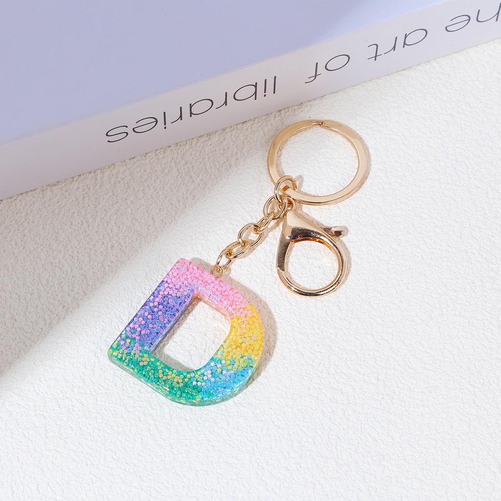 Resin Rainbow Color English Alphabet Tassel Keychain Creative Premium Crystal Epoxy Pendant Bag Pendant