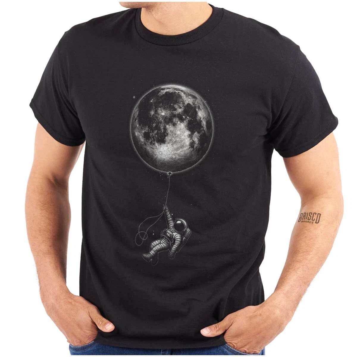 Funny Outer Space Astronaut Moon Balloon Womens or Mens Crewneck T Shirt Tee XL
