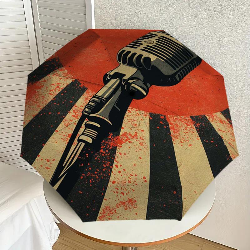 

1pc Vintage Microphone Illustration Umbrella with Plastic Handle,Suitable for All Seasons Home Travel Outdoor UmbrellaDD619