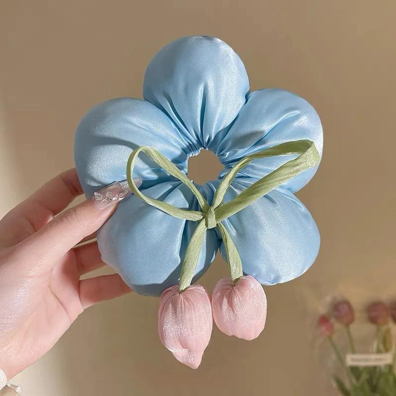 

Весенние Основы Тканевая Большая Цветок Резинка для Волос для Женщины Модная Бант Кисточка Тюльпан Резинки для Волос Милая Девушка Не Повреждает Волосы