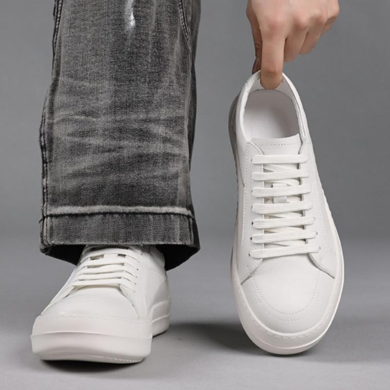 New Niche Men's Leather Casual Shoes Lightweight Breathable Board Shoes Outdoor Non-slip Wear-resistant Platform Leather Shoes