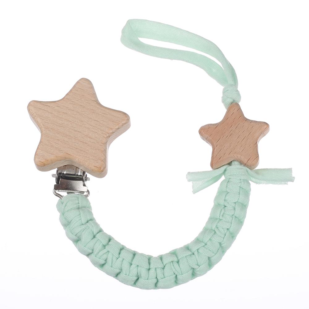 Baby Beech Wood Pentagram Pacifier Clip Handmade Woven Cotton Soother Nipple Chain For Baby Nursing Teether Chewing Toys Gift