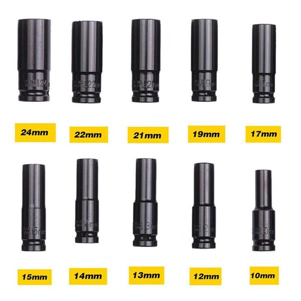 

10 шт. приводной глубокий ударный гайковерт, адаптер для головки 10 мм-24 мм шестигранный электрический гайковерт