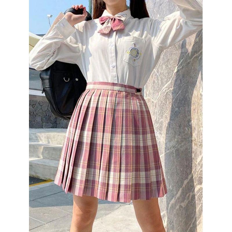 Grid Shaped High Waisted A- line Skirt Plaid High Waist Preppy Style A- line Skirt