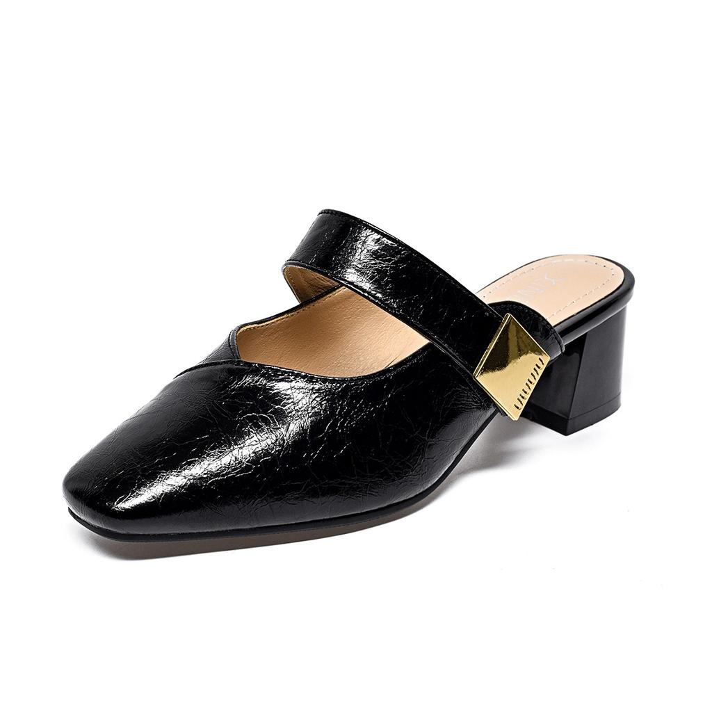 Square head thick heel sandals women wear summer simple temperament slippers bag head square buckle word with lazy drag